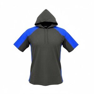 Vintage Y2K Illusionz Mens Black Blue Colorblock Short Sleeve Hoodie Size 2XL